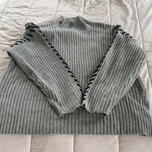 Rails Charcoal Ribbed Turtleneck Sweater with Black Lace-Up Sleeves